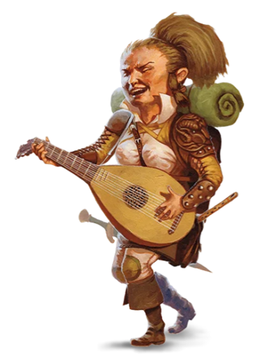 an image of a halfling woman playing the lute